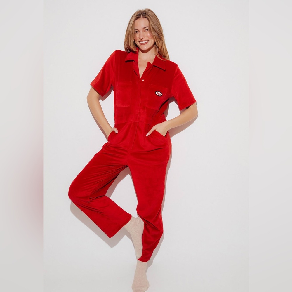 Enzos High Performance Inactive Wear Aprés Velour Jumpsuit Red S